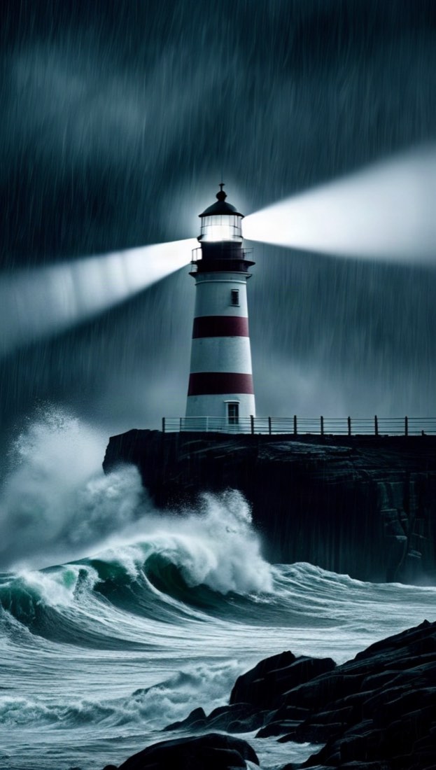 A remote lighthouse in a storm