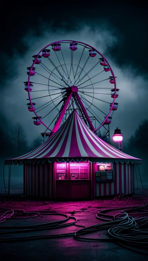 A traveling carnival after closing